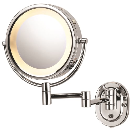 GuestSupply US Jerdon Halo Light Wall Mirror Regular 5x Magnification 8 Diameter Direct Wire Chrome